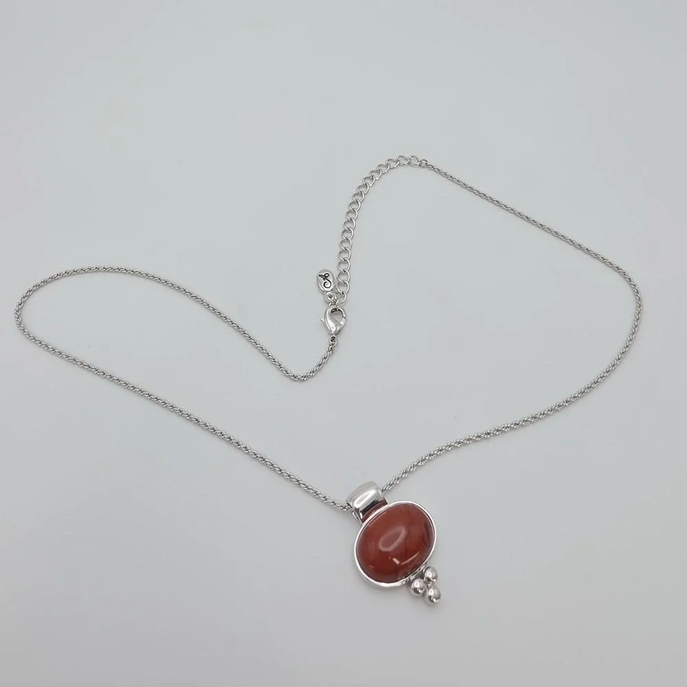 New! ANNALEECE By DEVRIES Carnelian‎ Necklace SWAROVSKI Rhodium Plate 20